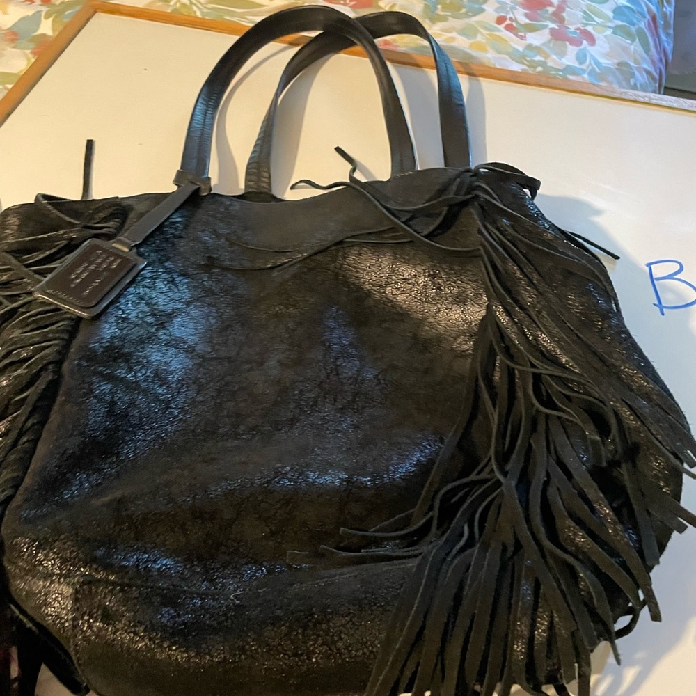 Prune Leather Fringe Purse